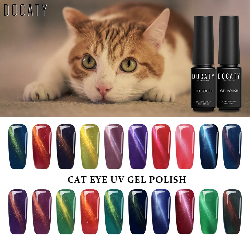 

Docaty Cat Eye 24 Colors Gel Polish Lucky Soak Off Nail Glitter Chameleon Hybrid Varnishes for Nails Magnetic Nail Art Primer