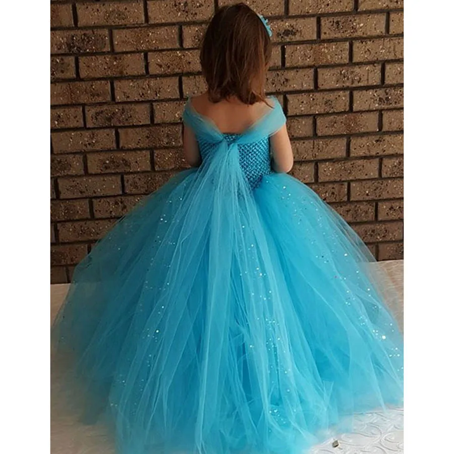 Girls Blue Glitter Princess Tutu Dress Elsa Inspired Kids Rhinestone Wedding TUTU (2)