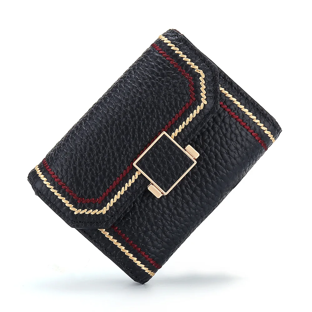 Luxury Brand Designer Card Holder Women Genuine Leather Small Wallet ID Credit Cards Case Leather Hasp Card Bag New INS Hot - Color: Black