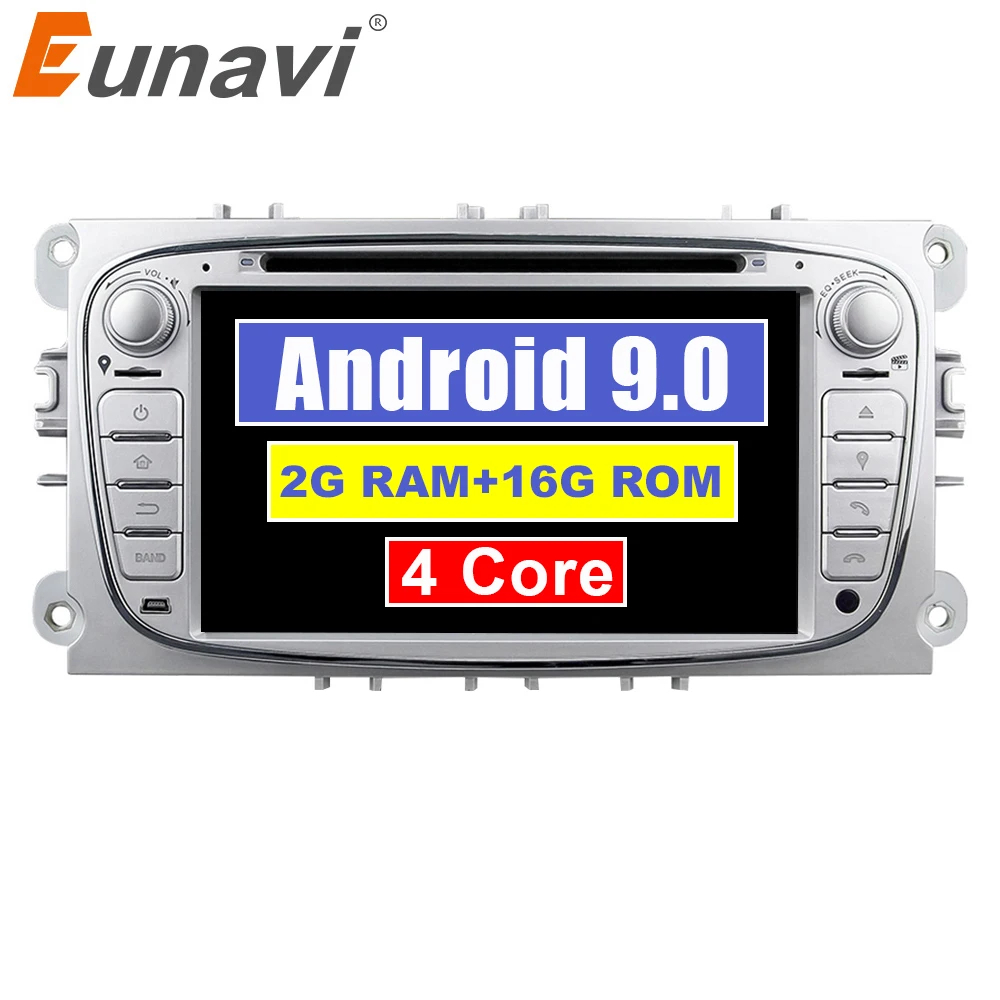 Best Eunavi 2 Din Android 8.1 Sliver Quad Core Car DVD Radio Stereo Player For Ford Focus Mondeo S-Max Cmax Galaxy 3G WIFI AUX Audio 0