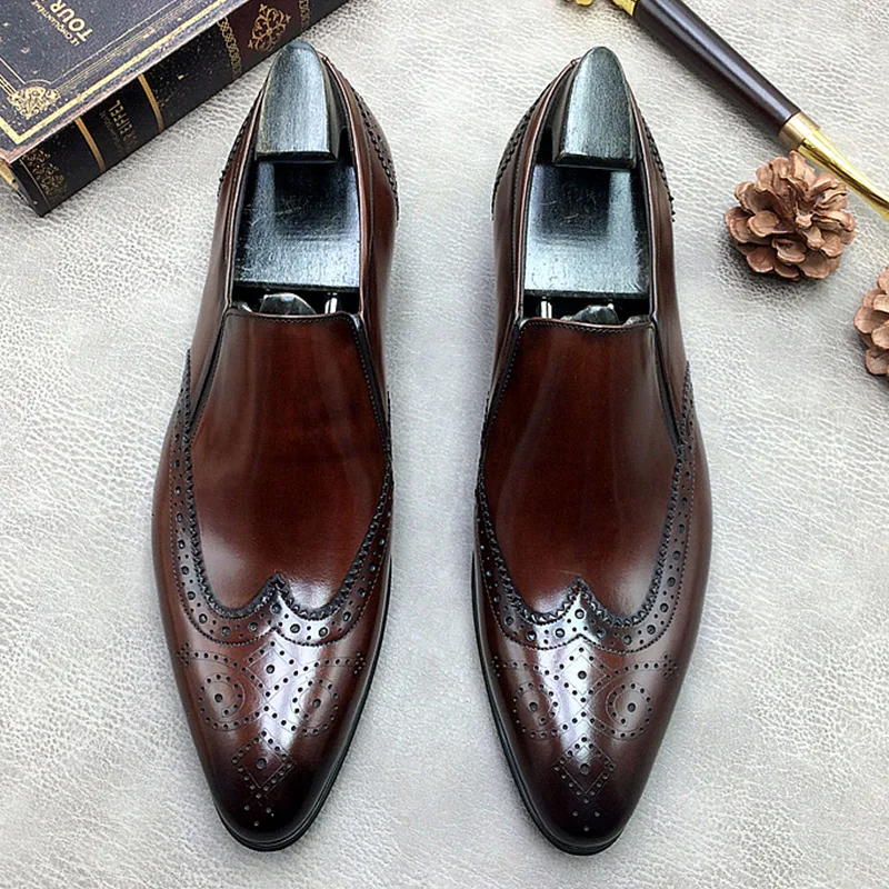 Genuine leather Men brogue Business Wedding banquet shoes casual flat shoes vintage handmade oxford shoes for men black 2020 Genuine leather Men brogue Business Wedding banquet shoes casual flat shoes vintage handmade oxford shoes for men black 2020
