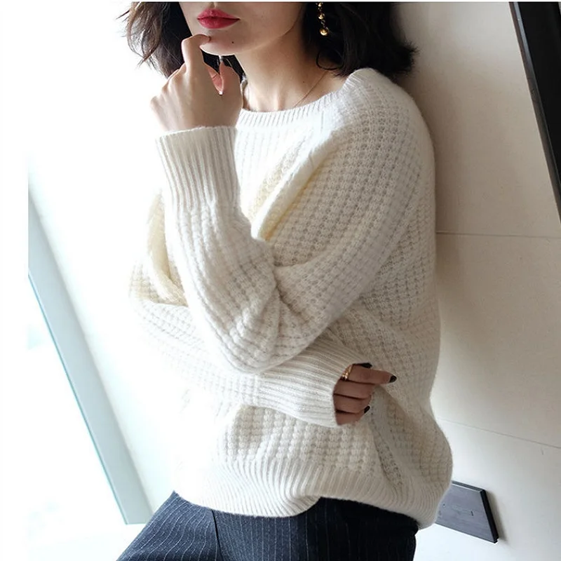 Кашемировый свитер женский круглый вырез короткий параграф свободный осенний и зимний свитер