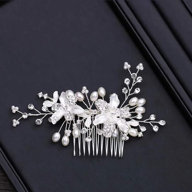 

Women Girls Silver Crystal Rhinestone Diamante Flower Bride Hair Comb Wedding Bridal Headdress Hair Jewelry Accessories JL