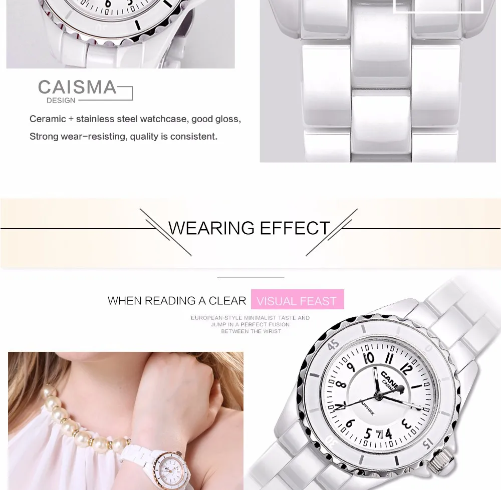 Mujer Reloj CASIMA Роскошные Брендовые женские часы модные повседневные Элегантные керамические белые кварцевые наручные часы женские водонепроницаемые 100 м