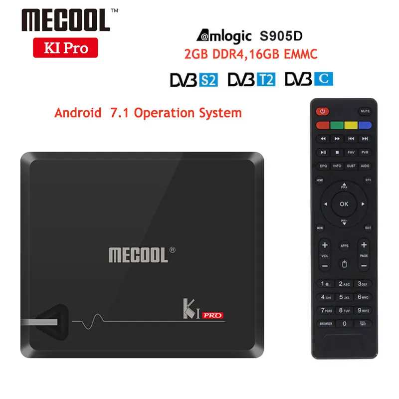 

MECOOL KI PRO Android 7.1 TV Box K1 pro Amlogic S905D Quad Core 64 bit DVB-T2 DVB-S2 DVB-C 2G DDR4 16G Set Top Box CS Protocol