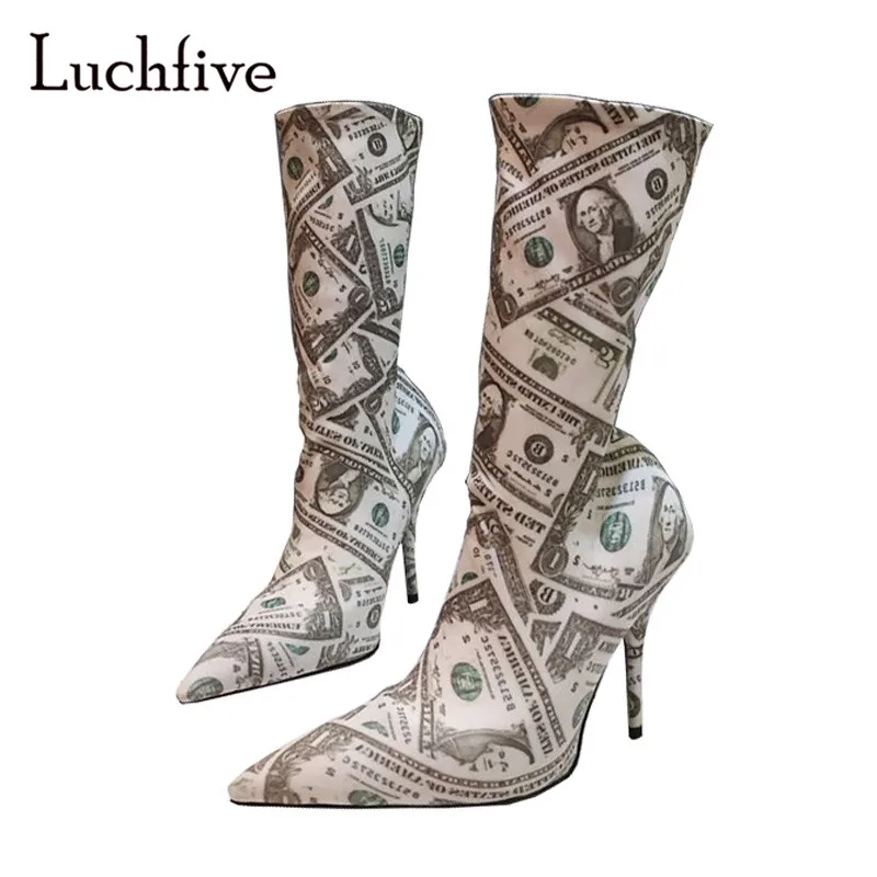 

2018 Dollar Stretch Sock Boots Woman Pointed Toe Strange High Heel Boots Lady Over The Knee Boots Women Fashion Ankle Boots