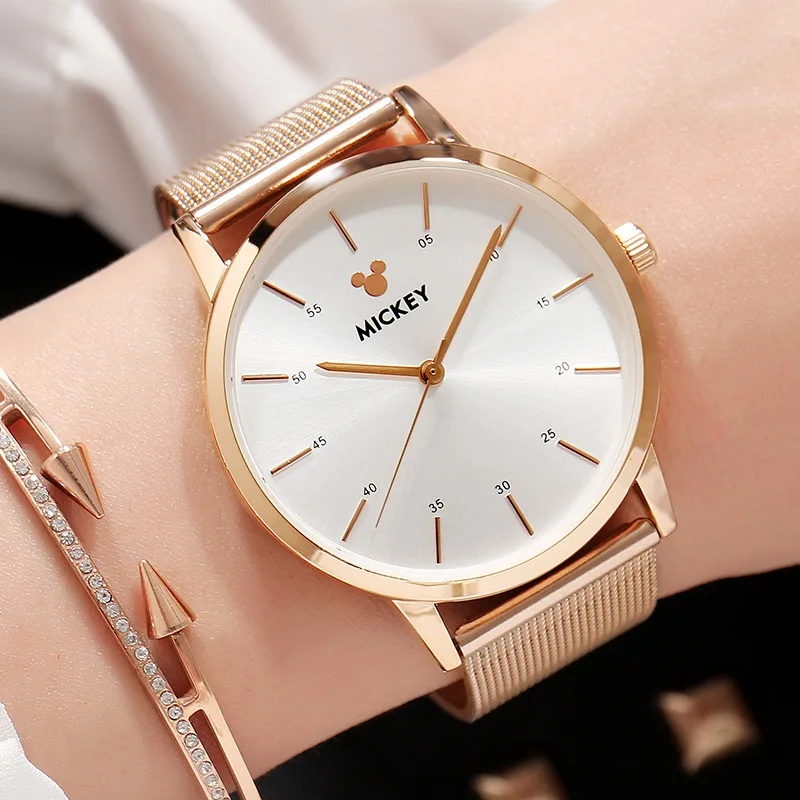 Original Disney Rose Gold Stainless Steel White Black Fashion Simple Women Quartz Watch Ladies Mickey Mouse High Quality Time Original Disney Rose Gold Stainless Steel White Black Fashion Simple Women Quartz Watch Ladies Mickey Mouse High Quality Time
