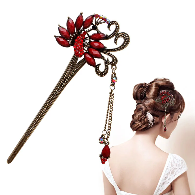 

Elegant Charm Peacock Bobby Pin Fashion Hairpin Rhinestone Hair Stick for gift