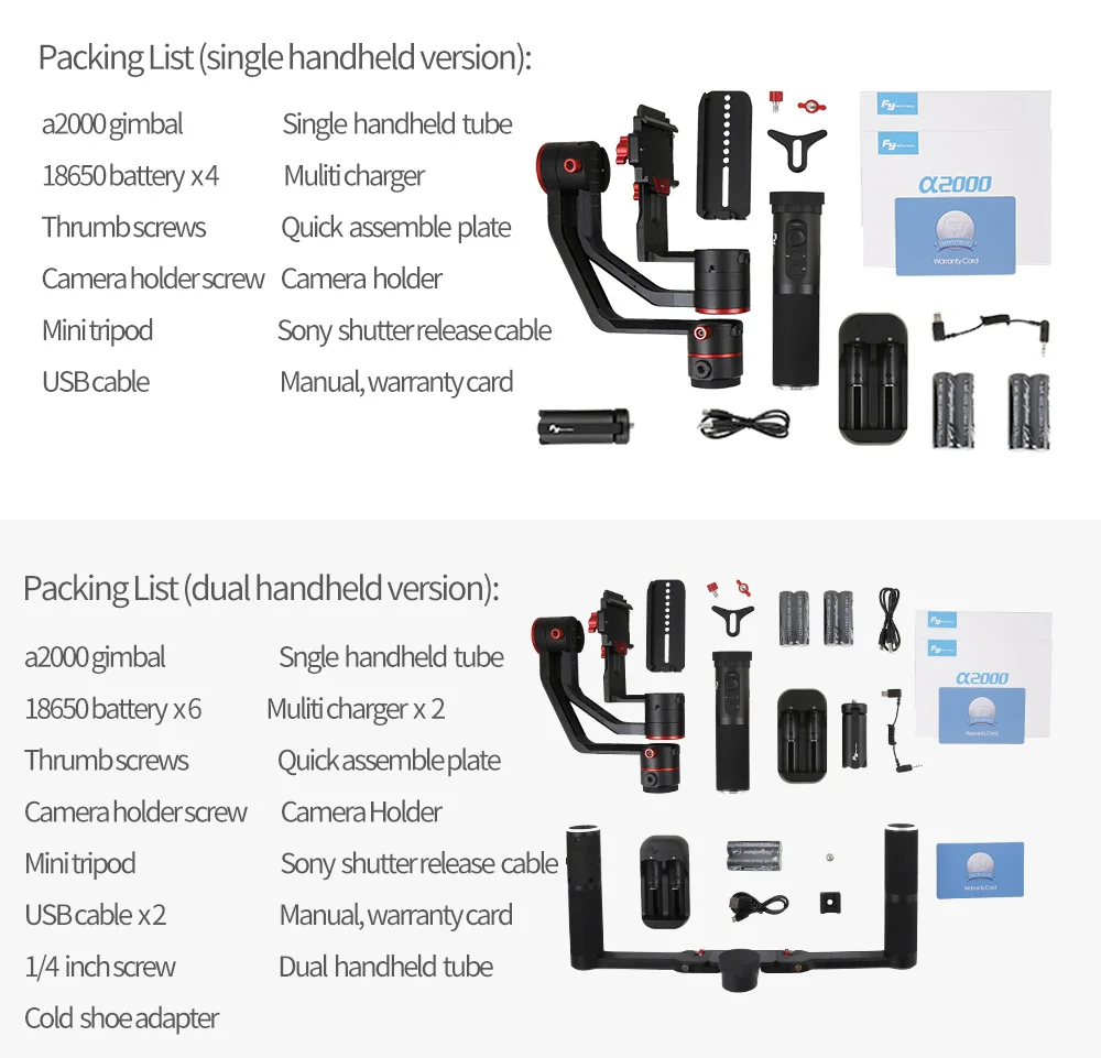 FeiyuTech FEIYU a2000 3 оси Gimbal DSLR Камера стабилизатор двойной один ручной ручка для Canon 5D SONY