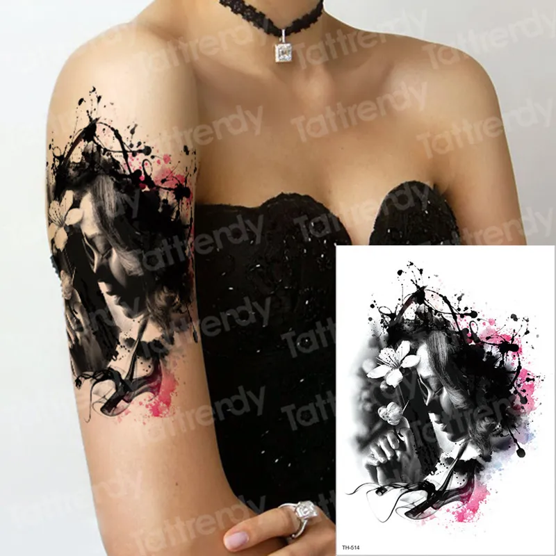 Tattoo Sleeves Arm Skull Makeup Watertransfer Lasting Long Tattoo Temporary Waterproof One Piece Tattoo 3d Girl Face Tatoo Women Temporary Tattoos Aliexpress