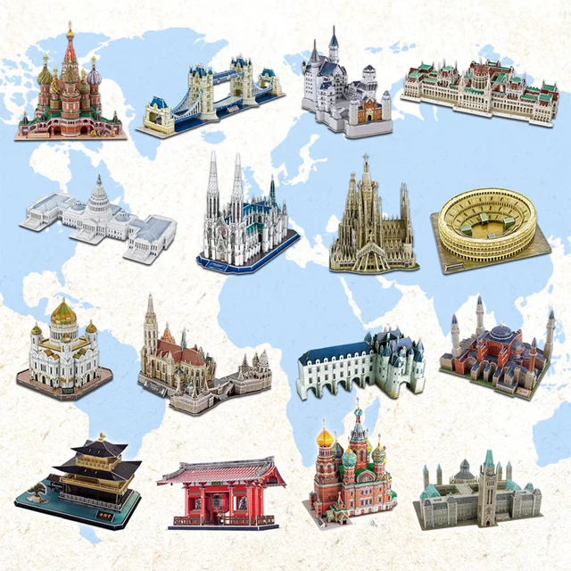 hot selling 3d difficult architecture Jigsaw puzzle model paper diy