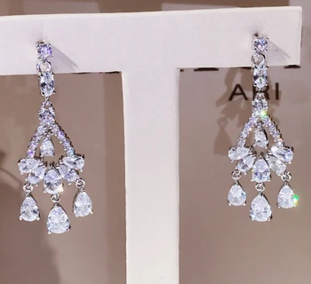 

925 Sterling Silver White Cubic Zirconia Long Tassel Earrings For Women Fashion Watredrop Dangle Drop Earrings Statement Jewelry
