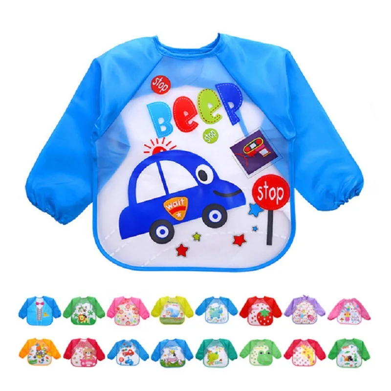 

Cute Cartoon Animals Baby Bibs Waterproof Colorful Children Bib Long Sleeve Bibs Children Apron Long Sleeve Feeding Bibs