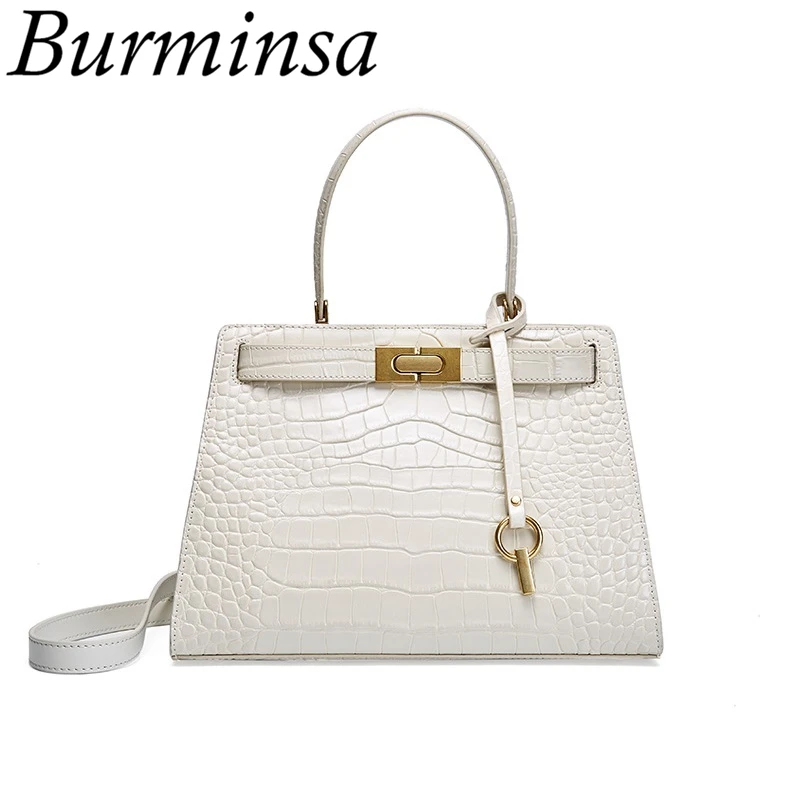 

Burminsa Summer Crocodile Genuine Leather Handbags For Women Animal Print Lock Female Shoulder Messenger Bags 2019 White Red Red