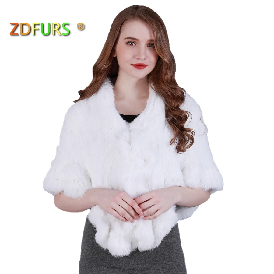 ZDFURS * ручной работы реального трикотажные кроличий мех накидка с гофрированным
