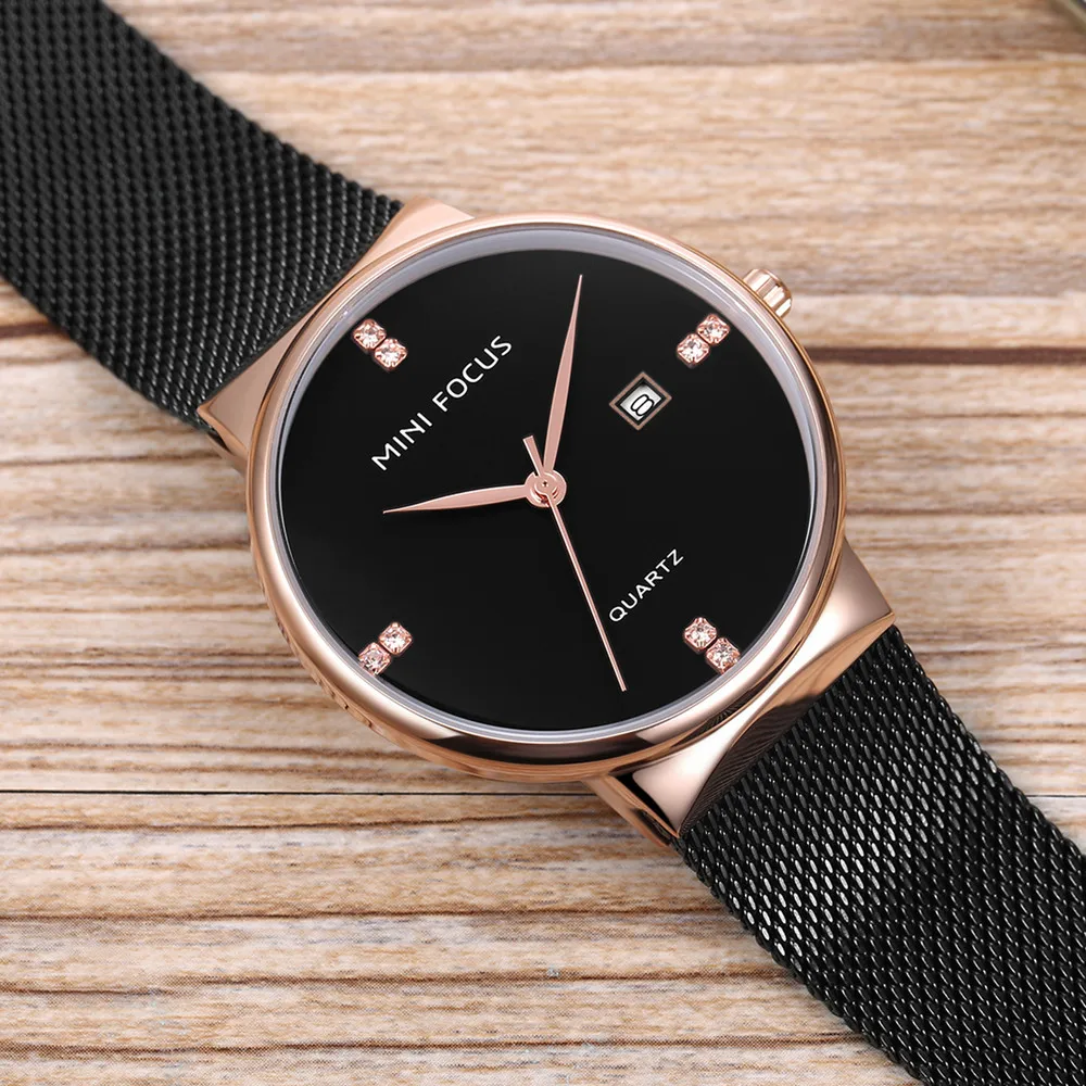 MINIFOCUS Business Quartz  Watch Man Mesh Stainless Steel Mens Watches Casual Auto Date Wristwatches Relogio Masculino MF0181G