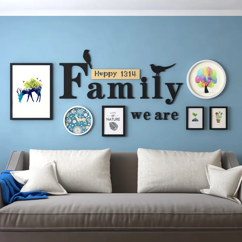 

Family Picture Frame Wall Mounted Porta Retrato Wooden Picture Frame Set Living Room Creative Combination Large Photo Frames