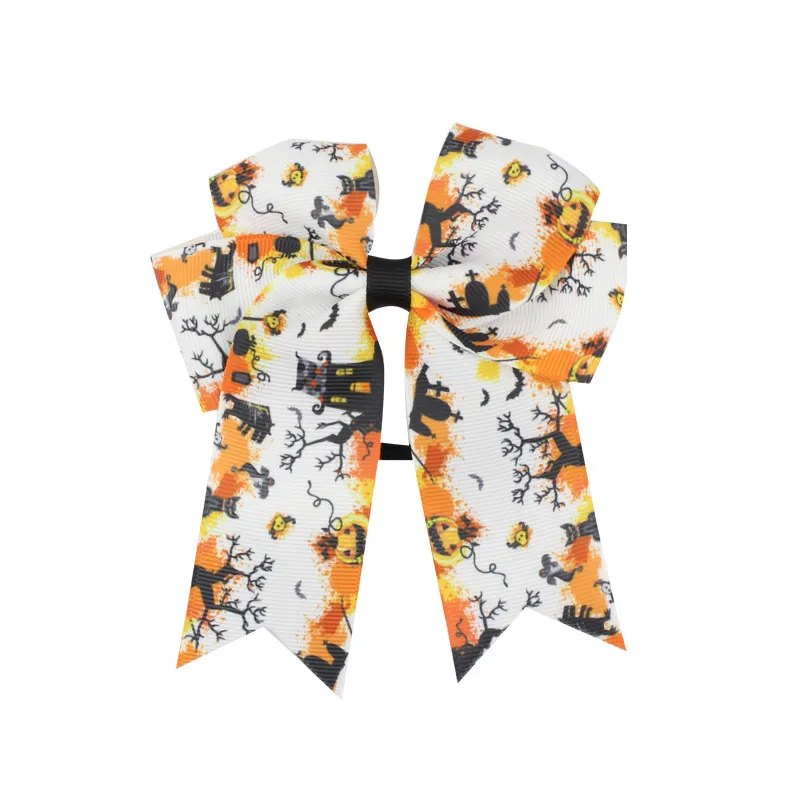 Fashion Cute Printed Cheer Bow for Girls Grosgrain Ribbon Large Hair Bow With Elastic For Girls Hair Accessories (9)