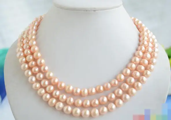 

song voge gem nanJ1108 3row round pink freshwater pearl necklace mabe clasp