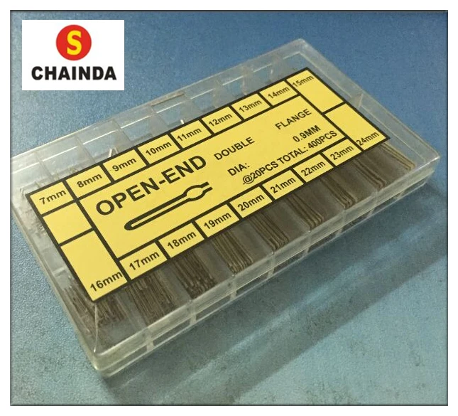 

Free Shipping 400pcs 7-24mm Size Open End Double Flange Assorted Stainless Steel Length Split Pins Boxset for Watch