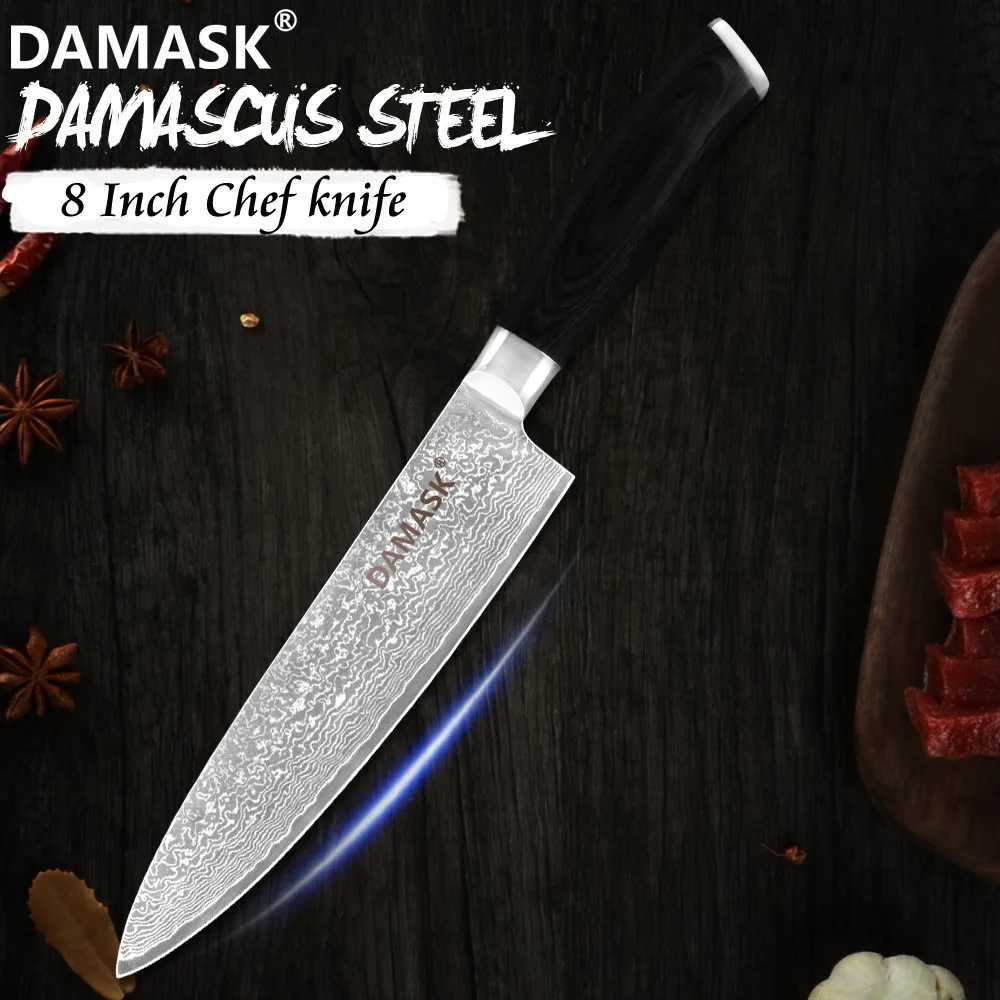 

Damask Damascus 67 Layer VG10 Damascus Kitchen Filleting Knife 8 inch Chef Knife Japan Knives Sushi Salmon Meat Cooking