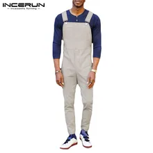 INCERUN мужской комбинезон с карманами, одноцветные широкие подтяжки для носков, штаны, модные повседневные Свободные Комбинезоны, комбинезоны, мужские уличные 5XL