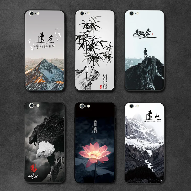 

Natural Scenery Case For Iphone 7 8 7plus 8plus Mountains Bamboo Eagle Flower Color Painting Frosted Back Cover Phone Cases