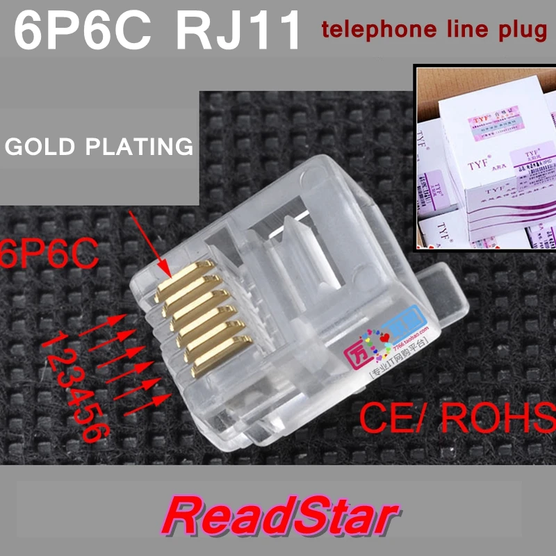 [ReadStar]200PCS/LOT TYF 6P6C RJ11 Telephone line plug 6 core cable cord connector adapter | Компьютеры и офис