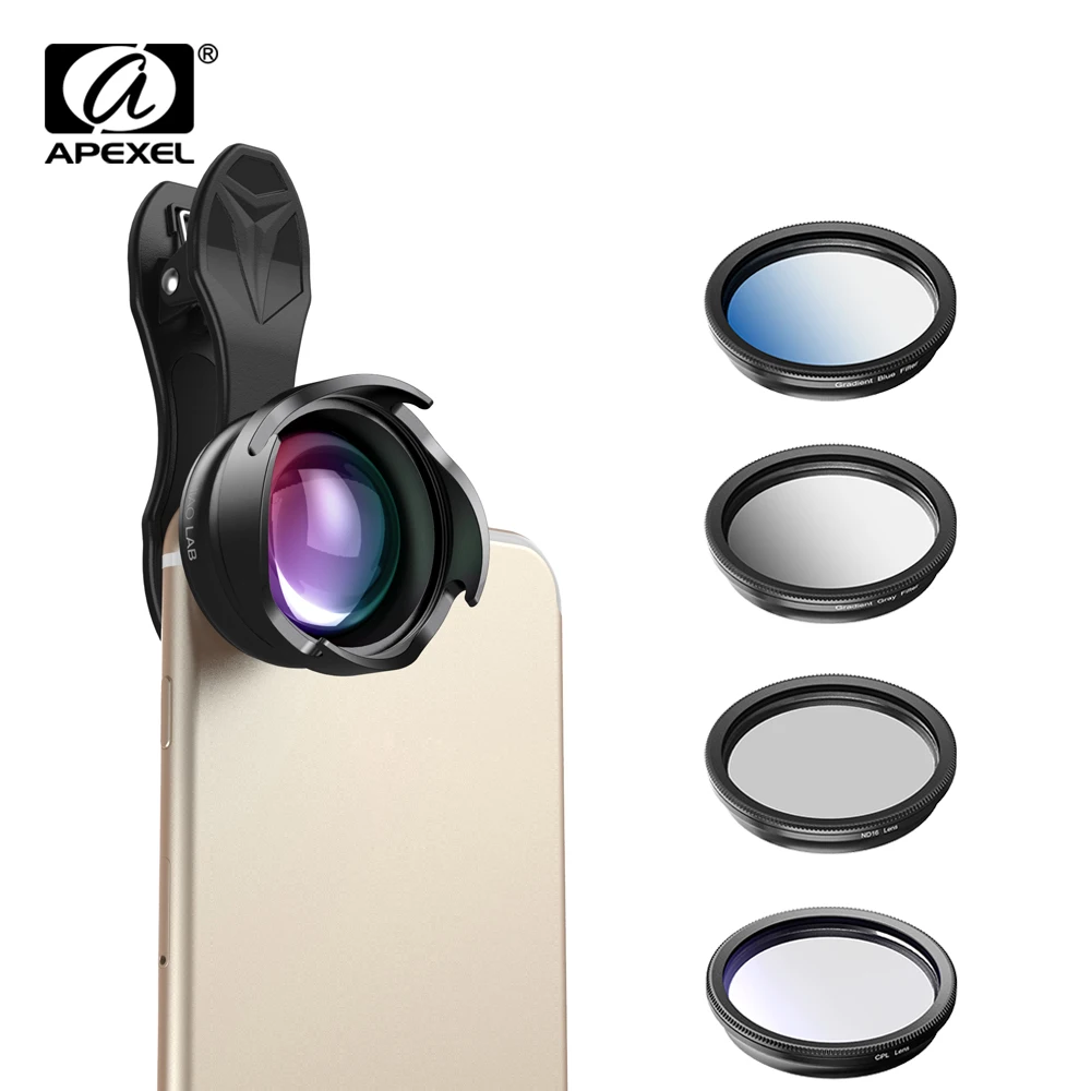 

APEXEL phone camera Lens 2.5X telephoto Portrait bokeh lens with CPL Gradual filter ND filter for android ios smartphone 70mm