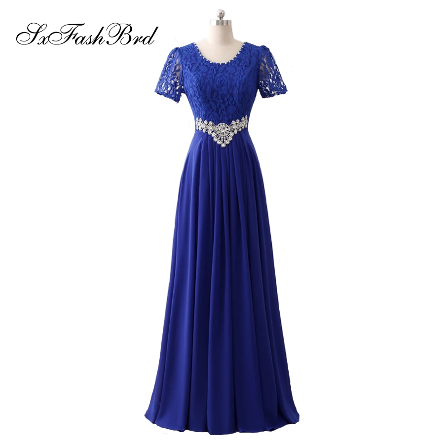 Avondjurken Lange Kant Royal Blue Crystal Formele Vrouwen Elegante Vestido Longo Moeder van Bruid Partij Jassen Avondjurken Lange Kant Royal Blue Crystal Formele Vrouwen Elegante Vestido Longo Moeder van Bruid Partij Jassen