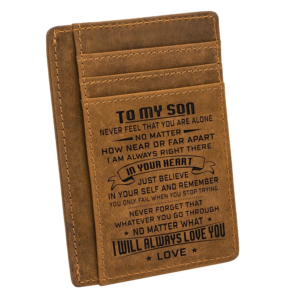 Personalized Engraved Thin Card Wallet Vintage Genuine Cow Leather Wallets Small ID Card Holder ...