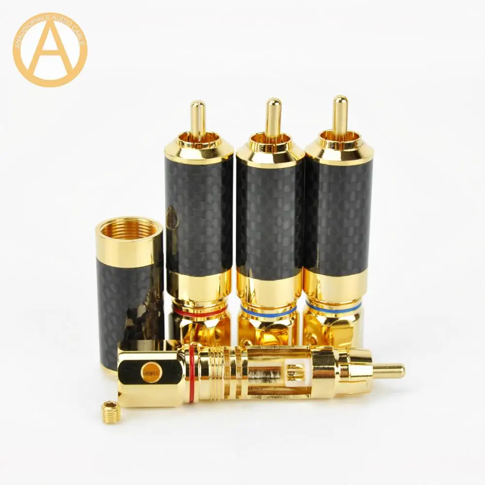 High Quality RCA Plug Connector 100% Copper Self-Locking RCA Connector Carbon Fibre Shell For Audio RCA Coaxial Video Cable DIY