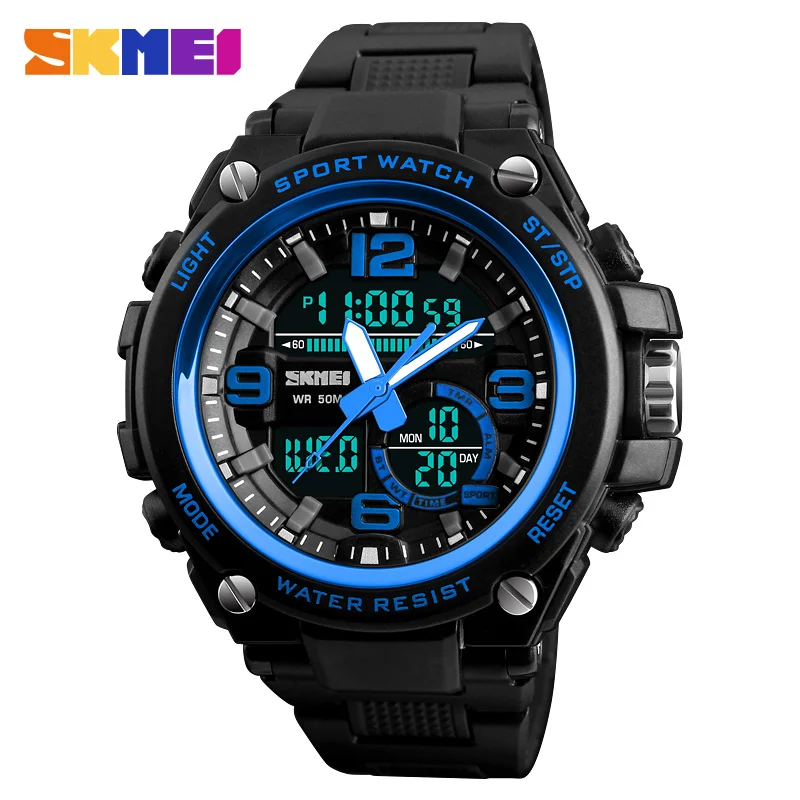 Skmei Роскошные Брендовые мужские спортивные часы для дайвинга 50 м цифровые светодиодные армейские часы мужские повседневные электронные наручные часы Relojes - Цвет: Blue