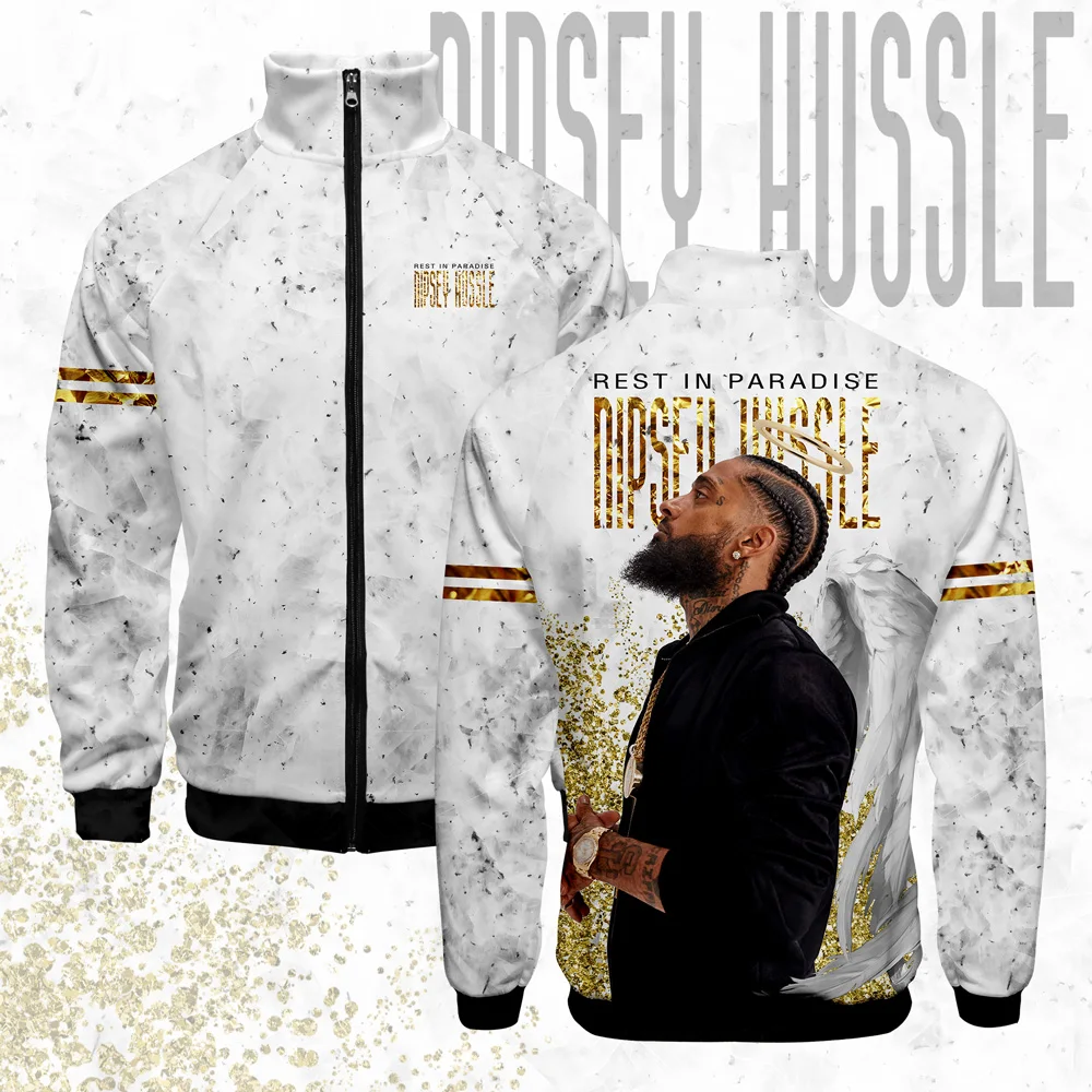 

Man Jacket Spring 2019 NIPSEY HUSSLE Rip Zipper Streetwear Stand Collar Fashion 3D Print Clothes Hip Hop Jackets Casual Clothing