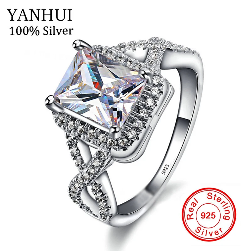 

YANHUI 100% Natural 925 Sterling Silver Rings For Women Engagement Wedding Rings Set Dazzling CZ Crystal Jewelry Wholesale LR065