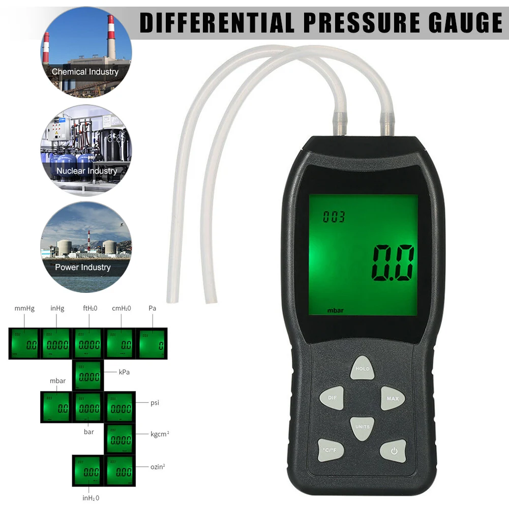 

High Precision Digital Differential Pressure Gauge Tester Meter LCD Display GHS99
