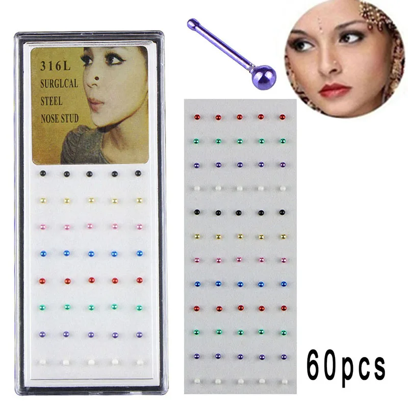 1 Set Women Girl Nose Ring & Studs Fashion Colorful Rhinestone Body Jewelry Stainless Surgical Steel Nose Piercing
