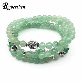 

Ruberthen Fashion Buddha Head Bracelet 6 mm Green Aventurine 108 Mala Bracelet Wome`s Meditation Energy Bracelet Drop Shipping