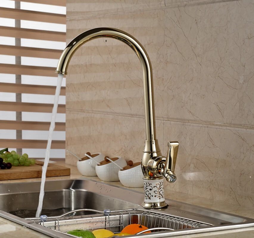 

Modern Rose Golden Kitchen Faucet Swivel Spout Ceramic Style Sink Mixer Tap Deck Mounted