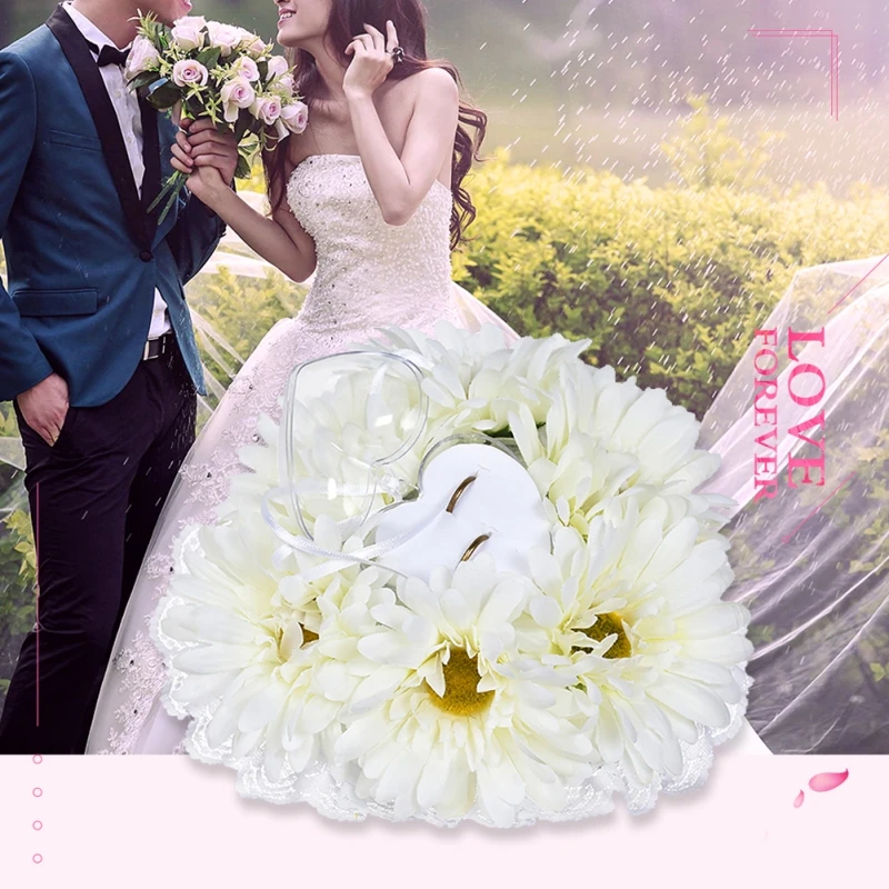 

Heart Shape Ring Pillow Cushion Ring Box Simulation Flowers Jewelry Case Party DIY Wedding Decors Valentine Day Ring Holder Gift