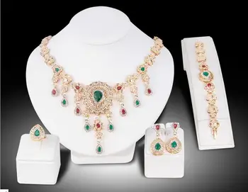 

Wholesale color zircon retro Liusu national style jewelry necklace suit Necklace Earrings Jewelry suit set pendant