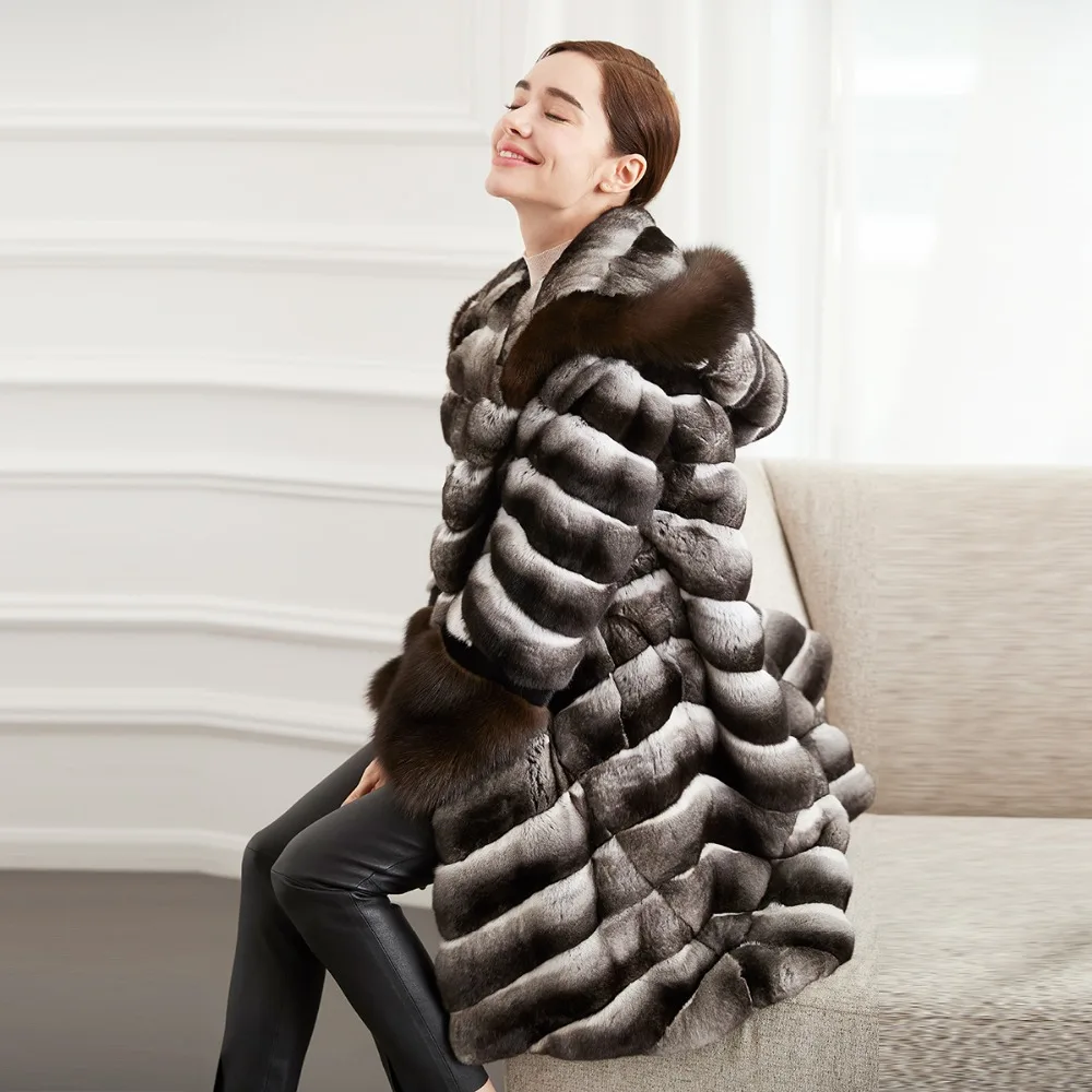 

Real fur coats women luxury fur for Russia winter 100% natural chinchilla coat high end quality fur clothing female NPI 80109H