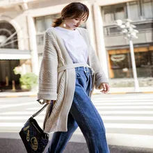 Net red sweater coat female loose autumn and winter 2018 new long thick thick wool lazy wind cashmere knit cardigan