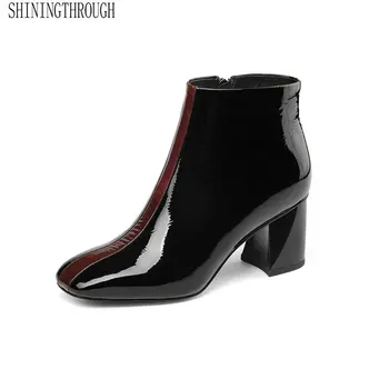 

NEW Women Ankle Boots Spring Autumn Warm Genuine Leather High Heels Shoes Woman Zipper Party Office Ladies Boots