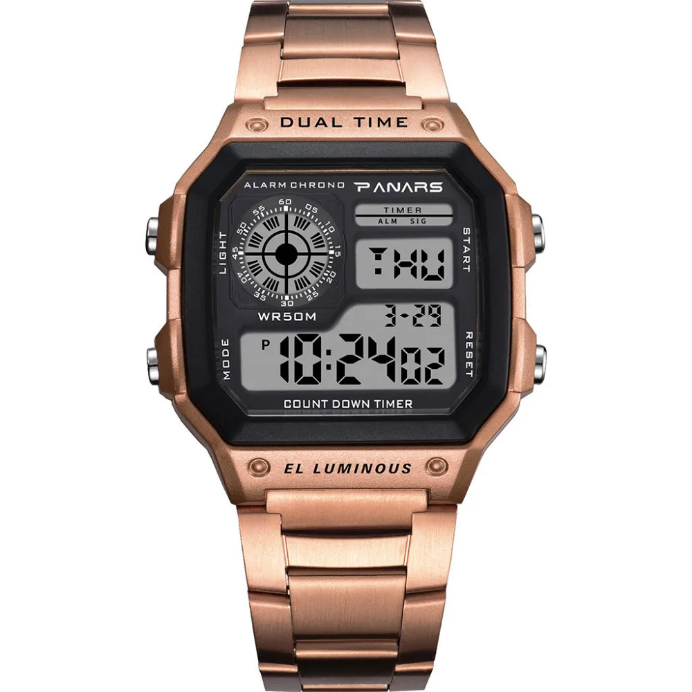 PANARS часы мужские спортивные Relogio Masculino цифровые часы обратного отсчета водонепроницаемые часы мужские деловые наручные часы из нержавеющей стали