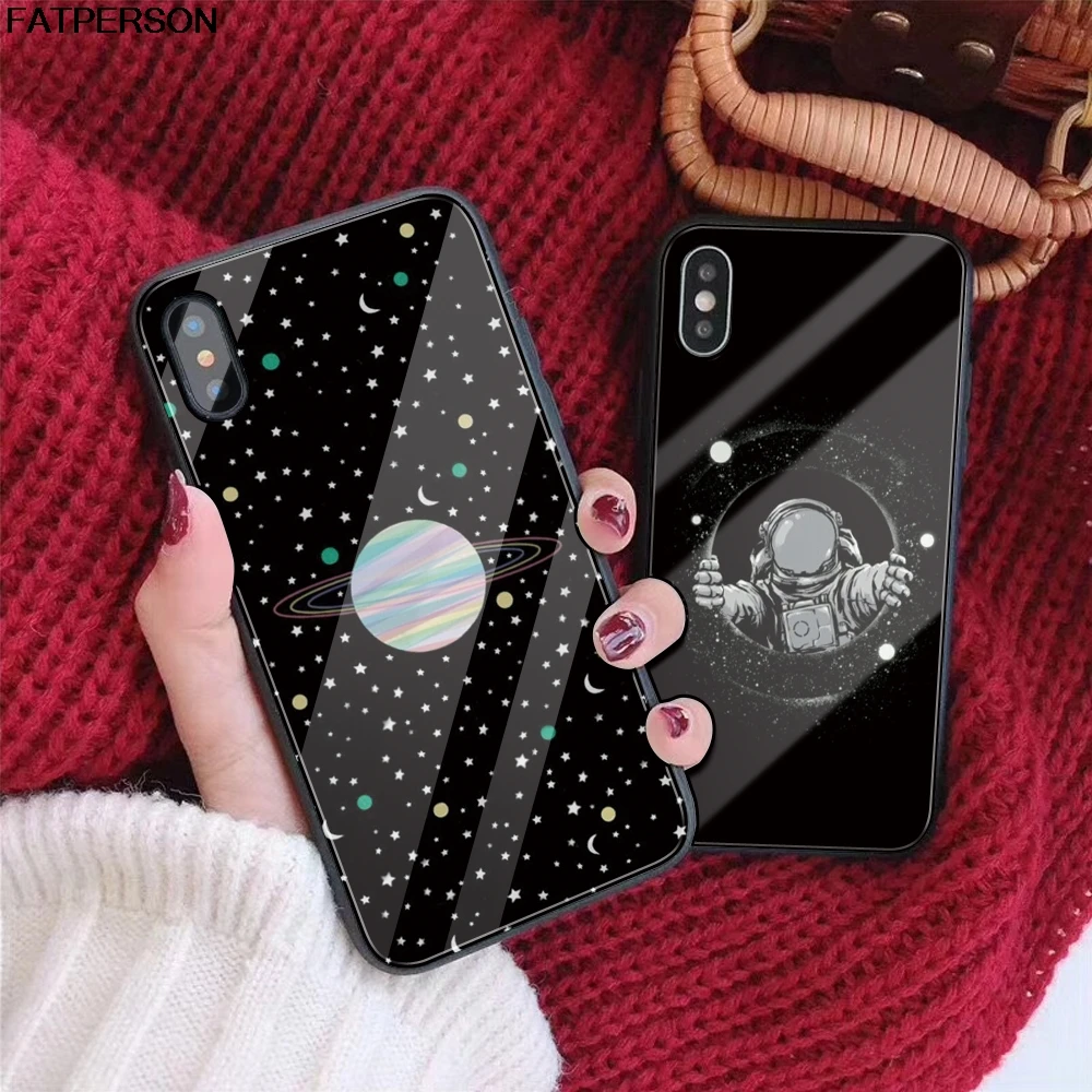 

Astronaut Tempered DIY Glass Phone Case for iPhone 8 XR X 6 7 6s Plus case Customized Phone Cover for iPhone XS MAX capa