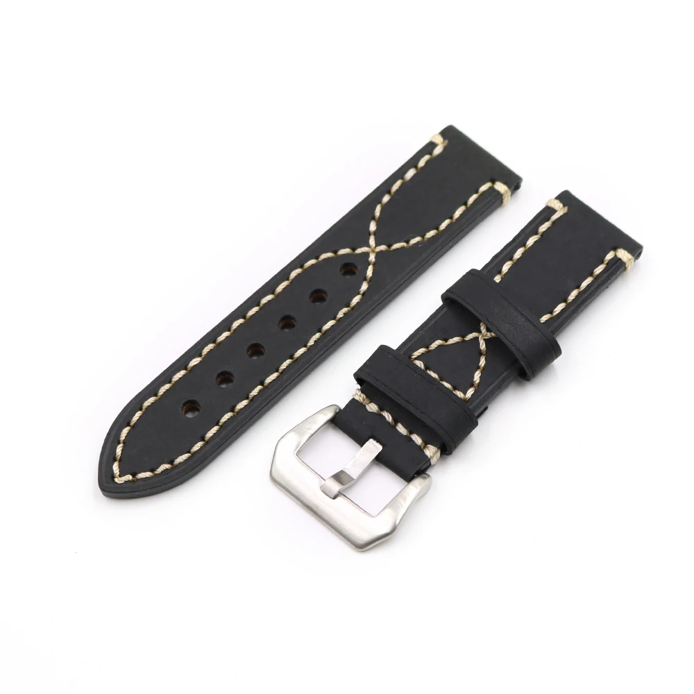 Rolamy 20 22 24 26mm Black Thick Strap Watch Band For Tag CARRERA Omega Montblanc Panerai Daytona Submariner Tissot