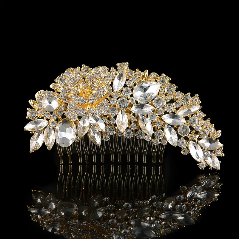 

Luxury Elegant Crystal Leaf Bridal Hair Combs Floral Rhinestone Hairpin Wedding Hair Accessories Bridesmaid Headdress Head Piece