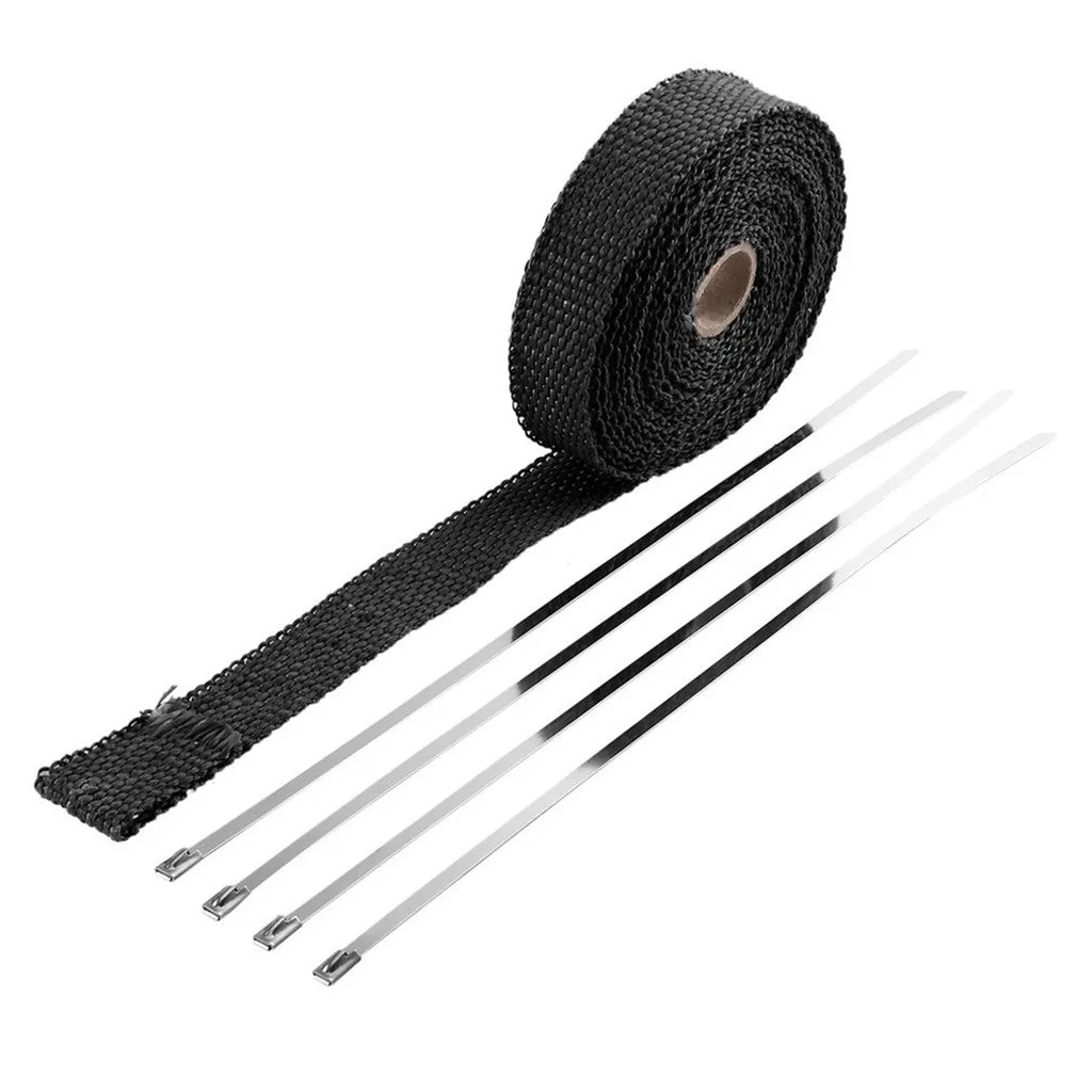 Exhaust Header Wrap – 2 Rolls Black Heat Shield Tape (2”x50ft) With Stainless Steel Ties