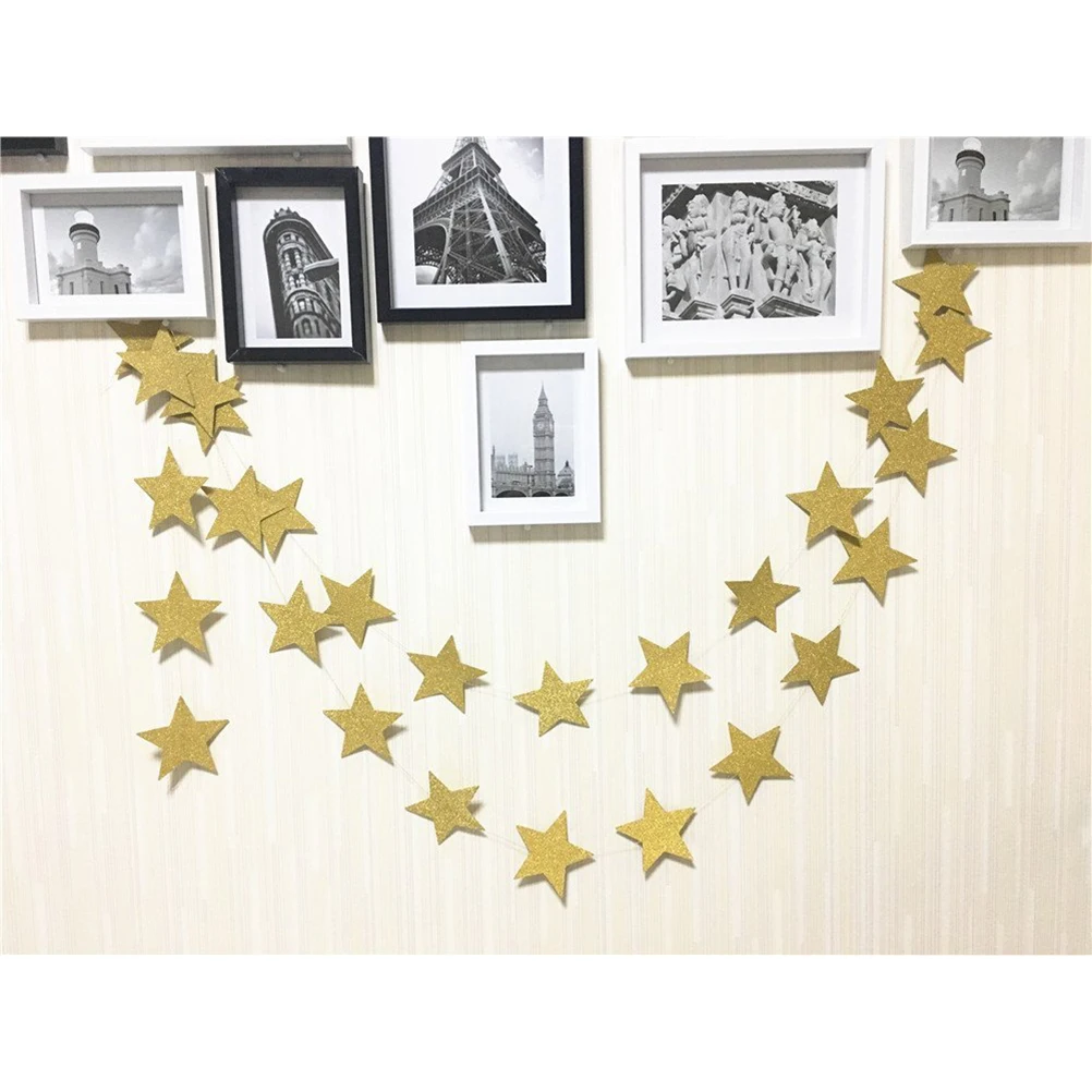 

2M Gold Star Garland Golden Christmas Galaxy Banner Twinkle Twinkle Little Star Garland Christmas Party Wedding Decoration